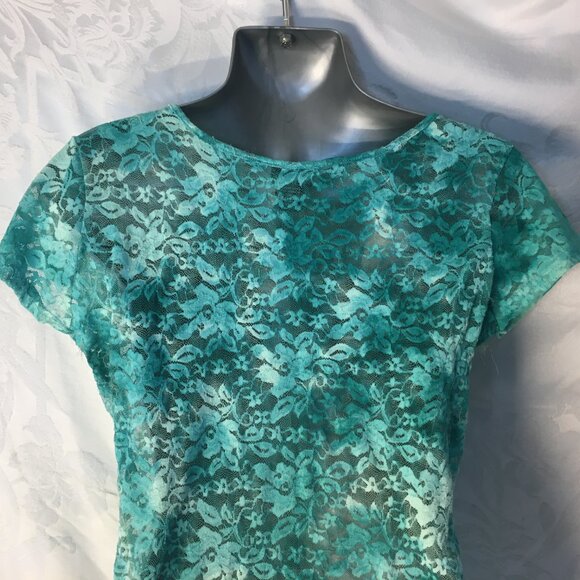 Rue 21 Fashion Lace Blouse Women's Size L Top Stylish Green Aqua Shirt Stretchy - Picture 11 of 14